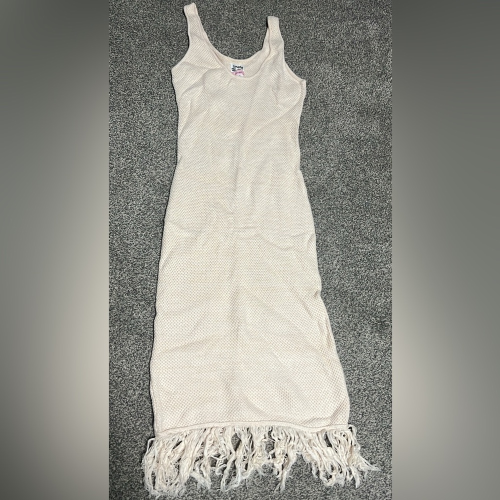 Cream Sleeveless Maxi Dress with Fringe